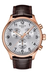 Tissot Chrono Xl Collection Chronograph Leather Strap Watch, 45mm In Silver/brown
