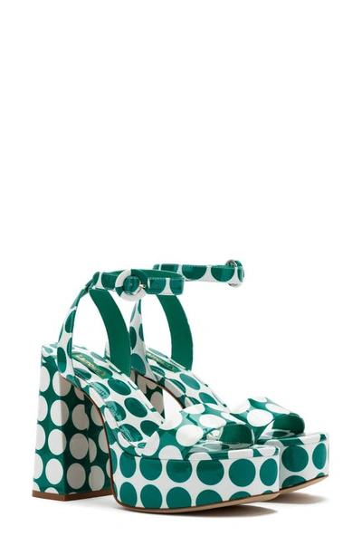Larroude Dolly Ankle Strap Platform Sandal In Green