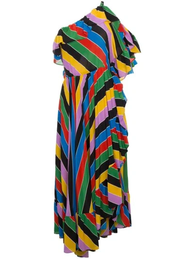 Philosophy Di Lorenzo Serafini One-shoulder Ruffled Striped Silk-satin Dress In Multicolour
