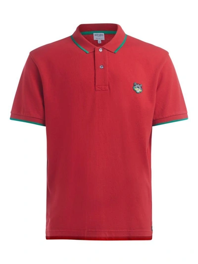 Kenzo Red Polo Shirt With Green Edges In Rosso
