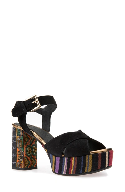 Geox Galene 3 Platform Sandal In Black Suede | ModeSens