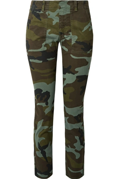 Nili Lotan Jenna Camouflage-print Stretch-cotton Slim-leg Pants In Fall Green