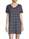 Hanro Laura Short-sleeve Sleepshirt In White/navy Stripe