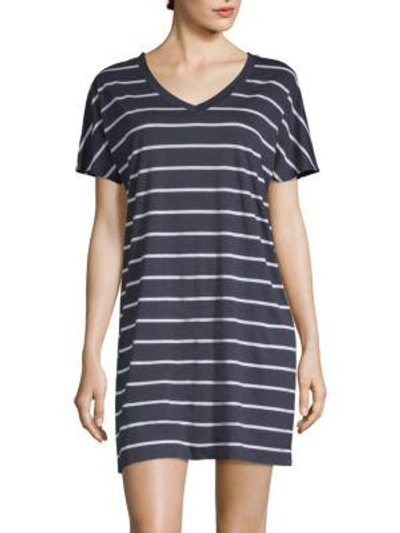 Hanro Laura Short-sleeve Sleepshirt In White/navy Stripe