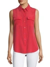 Equipment Slim Signature Silk Sleeveless Shirt In Ribbon Red