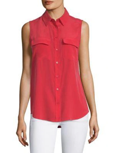 Equipment Slim Signature Silk Sleeveless Shirt In Ribbon Red