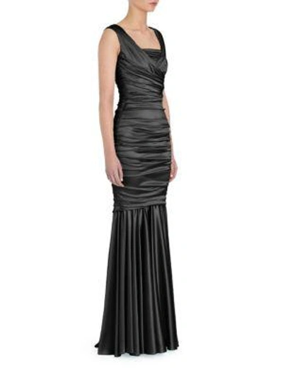 Dolce & Gabbana Ruched Stretch Satin Gown In Black