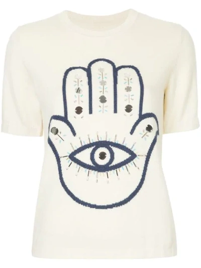 Onefifteen Hamsa Embellished Knitted Top In White
