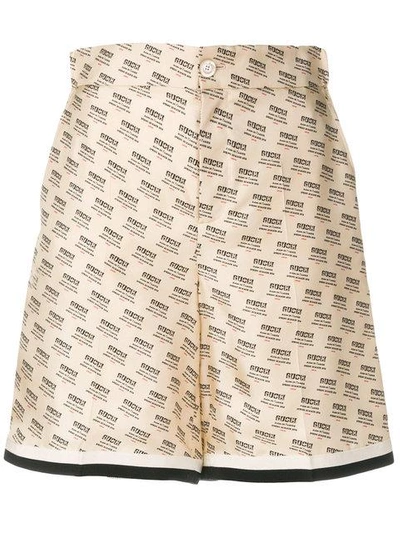 Gucci Brand Stamp Pajama Shorts In Neutrals