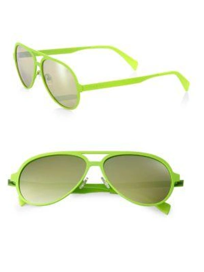Italia Independent Metal Aviators In Yellow Lime