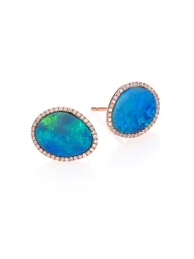 Meira T Opal, Diamond & 14k Rose Gold Stud Earrings In Rose Gold Blue