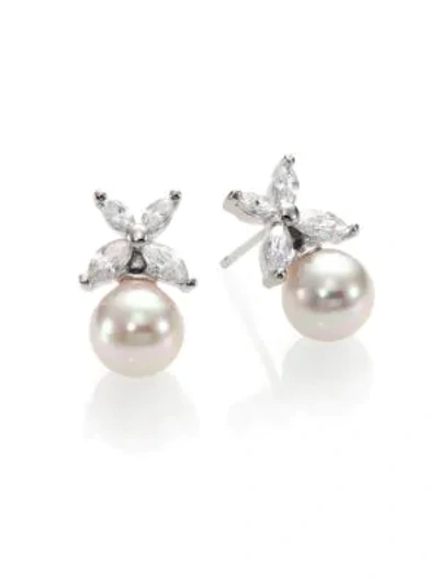 Majorica Women's 8mm White Pearl Floral Drop Earrings