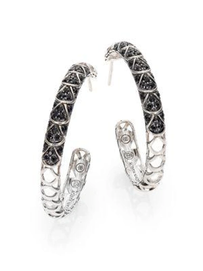 John Hardy Naga Black Sapphire & Sterling Silver Cutout Lava Hoop Earrings In Silver-black