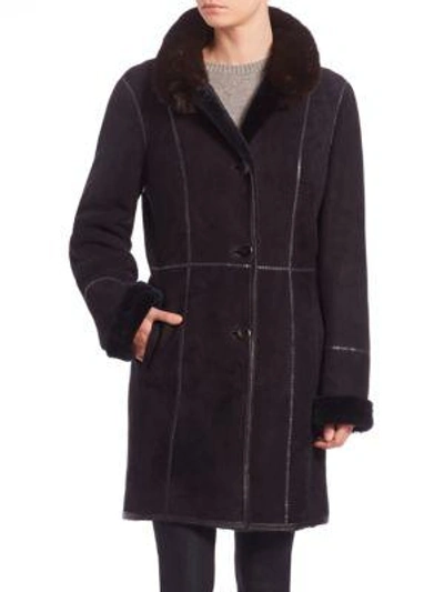The Fur Salon Shearling Mink-collar Coat In Blue Brown