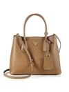 Prada Double Leather Tote In Cannella