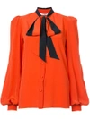 Givenchy Orange Tie Neck Button Down Blouse