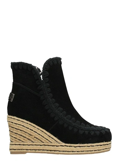 Mou Black Suede Eskimo Wedge Ankle Boots