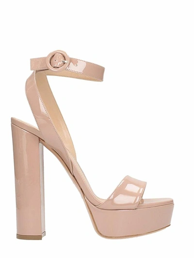 Lerre Plateau Nude Patent Leather Sandals In Powder