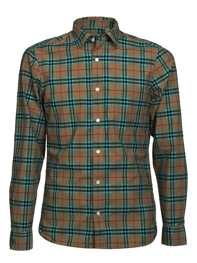Burberry Checked Shirt In Turchese