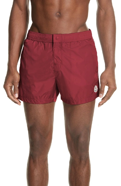 Moncler Men's Swim Trunks With Logo In Rosso