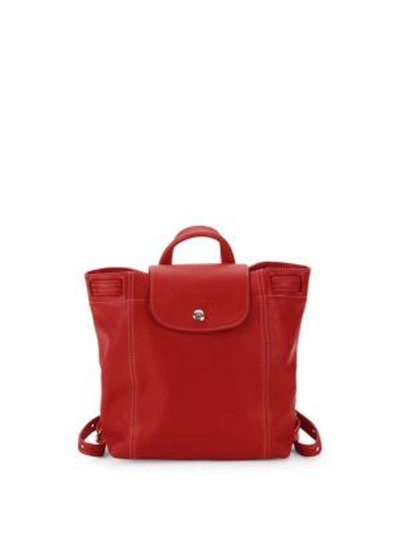 Longchamp Le Pliage Cuir Leather Drawstring Backpack In Cherry