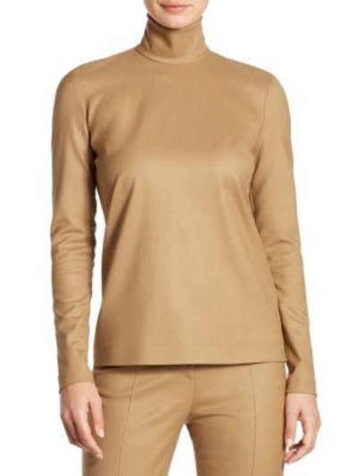 Sara Battaglia Long Sleeve Turtleneck Shirt In Camel