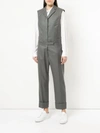 Thom Browne Sleeveleshort Sleeve Notch Collar Jumpsuit In Super 120's Twill In Grey