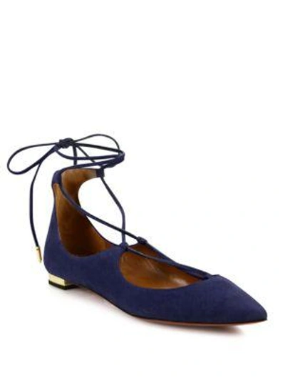 Aquazzura Christy Suede Lace-up Flats In Ink