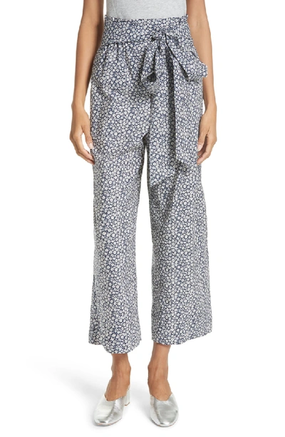 Rebecca Taylor Lauren Tie-front Floral Wide-leg Pants In Blueberry