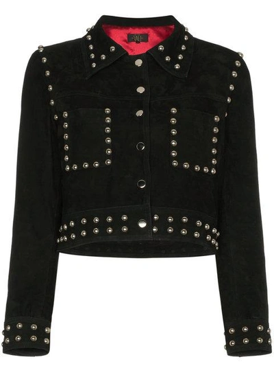 De La Vali Billy Ray Studded Cropped Suede Jacket - Black