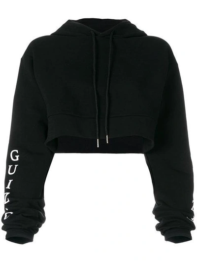 Danielle Guizio Logo Sleeve Cropped Hoodie In Black