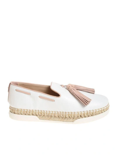 Tod's Tassel Detailed Loafers In White-pink