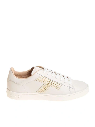 Tod's Studded Logo Sneakers In White