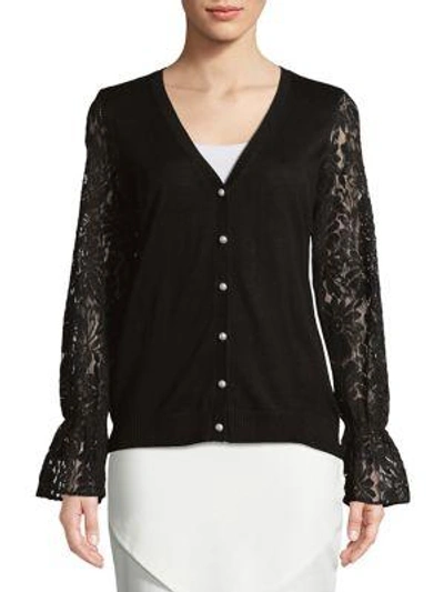 Karl Lagerfeld Lace-accented Cardigan In Black