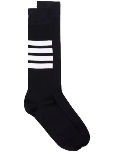 Thom Browne Over The Calf Socks With White 4-bar Stripe In Lightweight Cotton In Brown