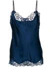 Gold Hawk Lace Trim Cami Top In Blue