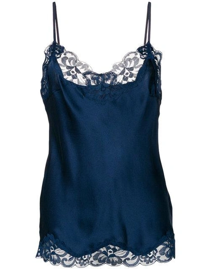 Gold Hawk Lace Trim Cami Top In Blue