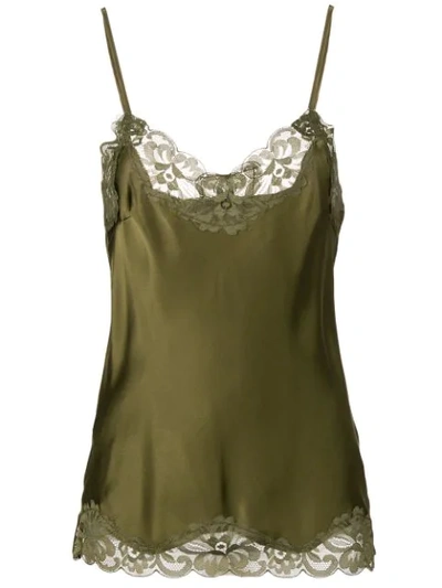 Gold Hawk Lace Trim Cami Top In Green