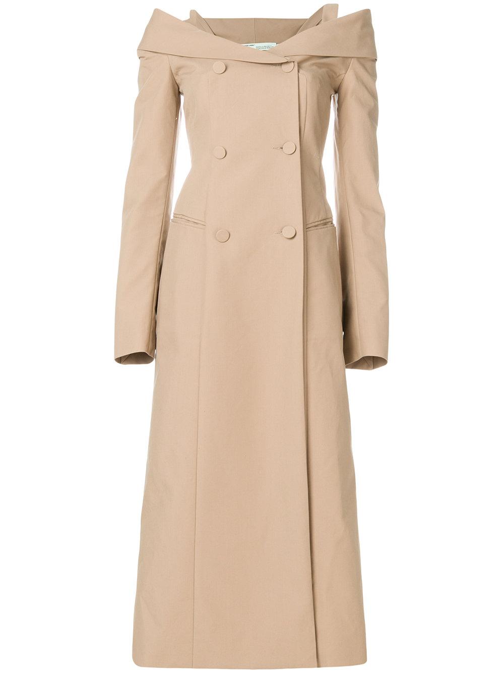 off the shoulder trench coat dress