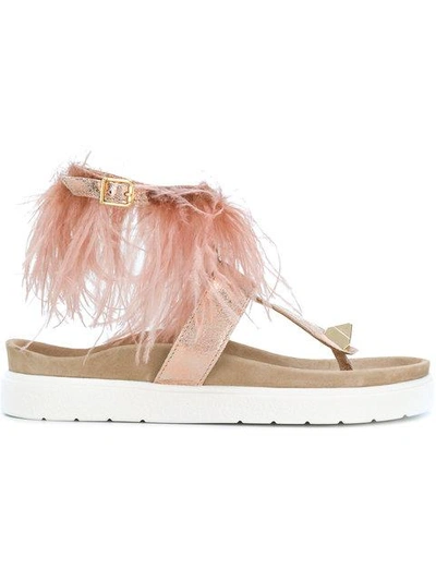 Inuiki I Feather Embellished Sandals - Pink