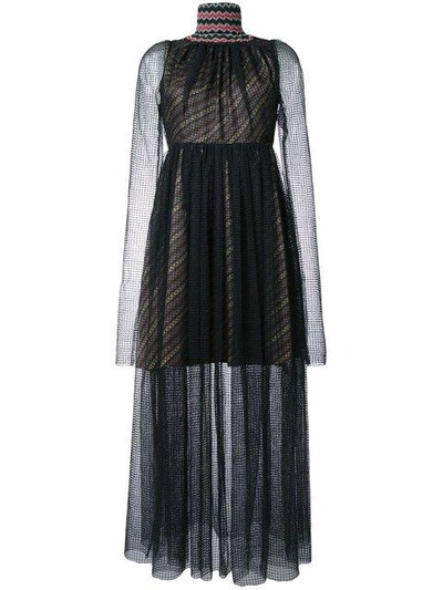 Katharine Hamnett Beaded Neck Sheer Dress - Black