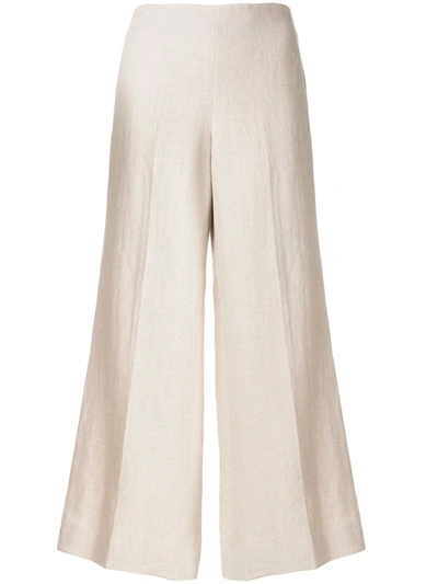 Theory Wide-legged Cropped Trousers In Neutrals