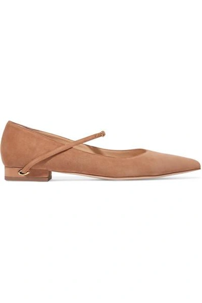 Jennifer Chamandi Lorenzo Suede Point-toe Flats In Sand