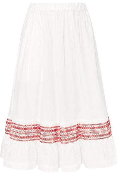 Comme Des Garcons Girl Shirred Cotton-poplin Midi Skirt In White