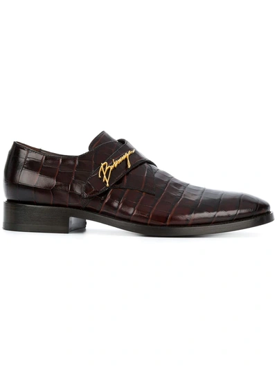 Dolce & Gabbana Croc-embossed Leather Monk Strap Shoes In Chocolate