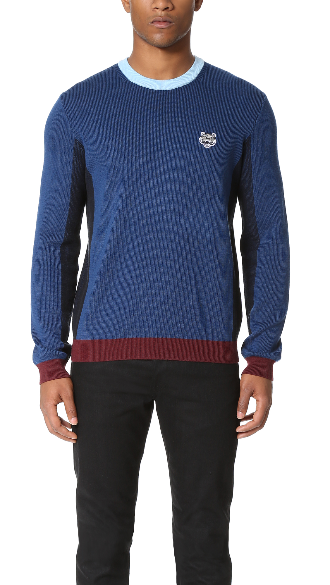 Kenzo Tiger Embroidered Colourblock Sweater In Peacock | ModeSens