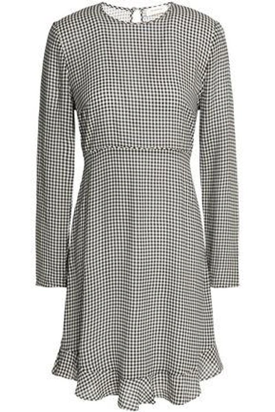 Zimmermann Fluted Gingham Crepe Mini Dress In Gray