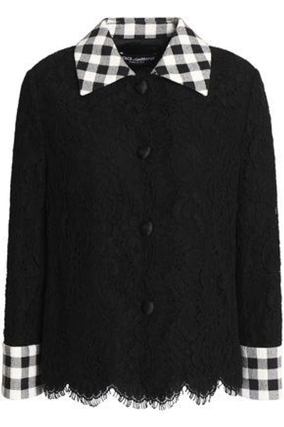 Dolce & Gabbana Gingham-trimmed Cotton-blend Corded Lace Jacket In Black