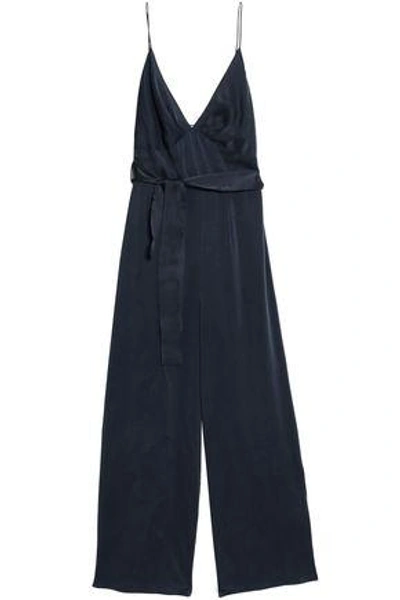 Zimmermann Woman Cropped Belted Washed-silk Wide-leg Jumpsuit Midnight Blue