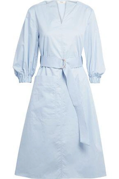 Tibi Woman Belted Cotton-poplin Midi Dress Sky Blue